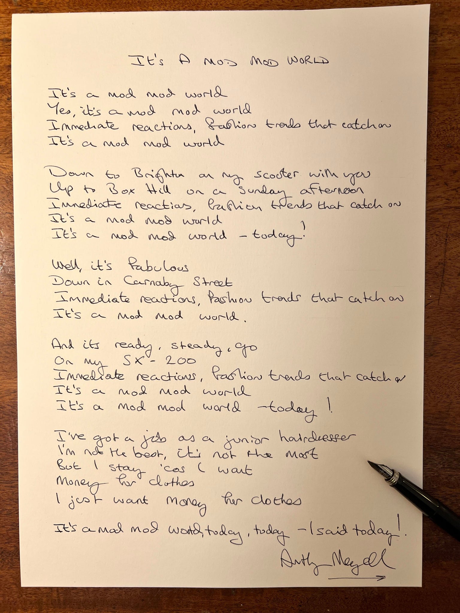 Squire - It's A Mod Mod World - Handwritten Lyrics