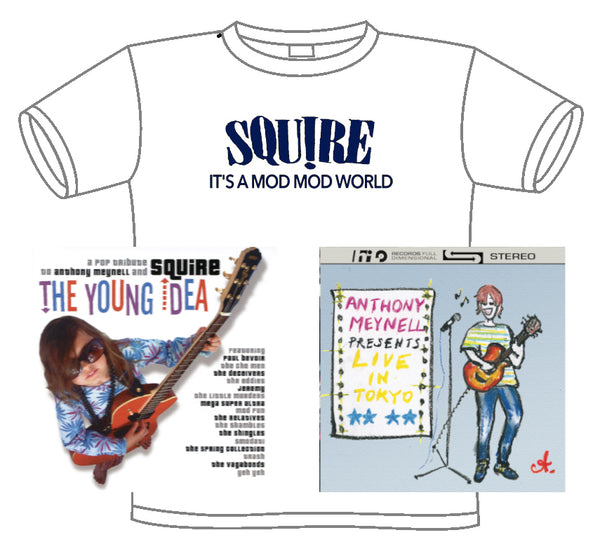 Squire - It's A Mod Mod World - White & Navy Tee Shirt, Live In Tokyo and Tribute Bundle!